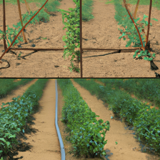 7. A comparative image showcasing the impact of an efficient drip irrigation system on crop yield and water conservation.